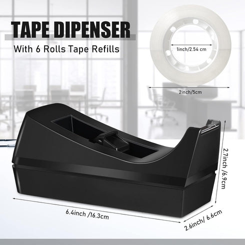 Thenshop 12 Pcs Desk Staplers Tape Dispensers Sets, Black Staplers with Standard Staples and White Tape Holder