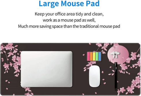 Sakura Cherry Blossom Large Gaming Mouse Pad 31.5x11.8in, Non-Slip Rubber Base, Waterproof Flower Design for Office/Game