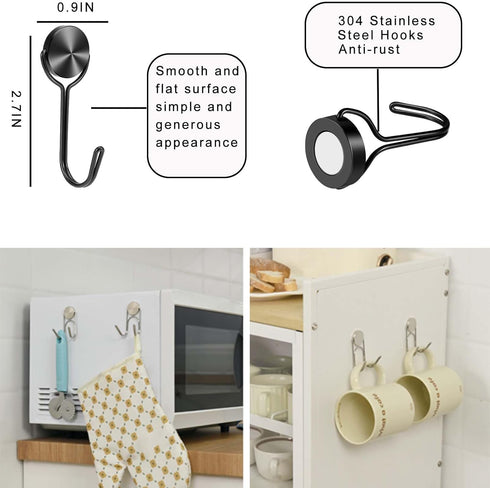 Magnetic Hooks, 8 Pack Strong Magnet Hooks for Home Kitchen, Garage Key Holder, Cruise Refrigerator Grill (Black,