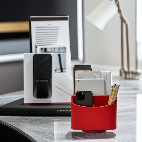 UnionBasic Rotating Desk Organizer, 360 Degree Desk Spinning Caddy, Desktop TV Guide/Mail/Media/Remote Controller Holder Organizer, Red by UnionBasic
