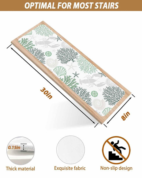 BOHOOSKYLAR 4 8"x30" Gray Lobster Stair Treads Ocean Starfish Green Coral Shell Marine Life Indoor Non Slip Peel
