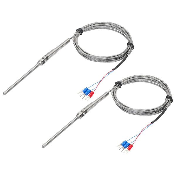 MECCANIXITY 2pcs PT100 RTD Thermocouple Stainless Steel M8 Temperature Sensor Probe -50 to 1300C, 10ft, 5x100mm