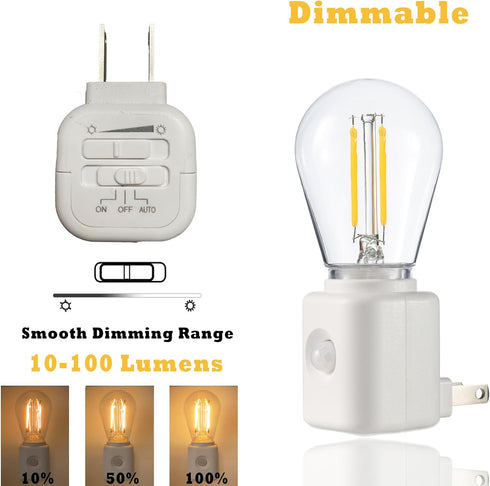Bulb 1W 2700K, 10-100LM Dimmable, 1 Pack Led Night Light Plug in, Vintage Nightlight, Dusk to Dawn and Motion Sensor
