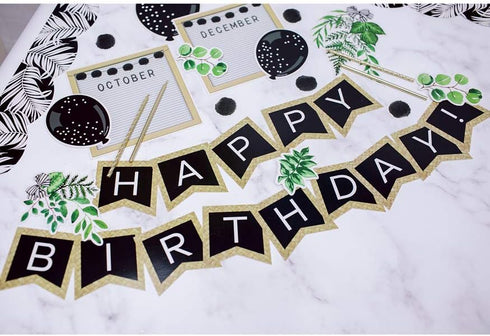 Schoolgirl Style Simply Boho 89-Piece Happy Birthday Bulletin Board Set with 12-Month Signs, Poms, and Cutouts