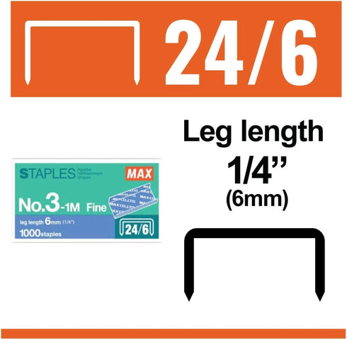 MAX 1/4-Inch Staples for HD-3DF Stapler, 1,000 Staples Per Box (3-1M) by MAX USA Corp