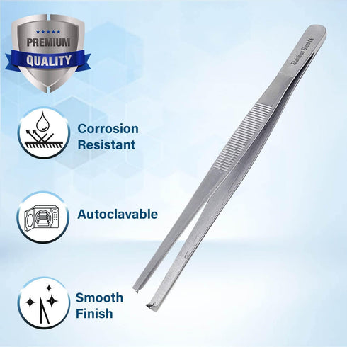 Dissecting Tissue Tweezers 6" (15.24 cm) Blunt 1x2 Rat Tooth Straight Stainless Steel Forceps