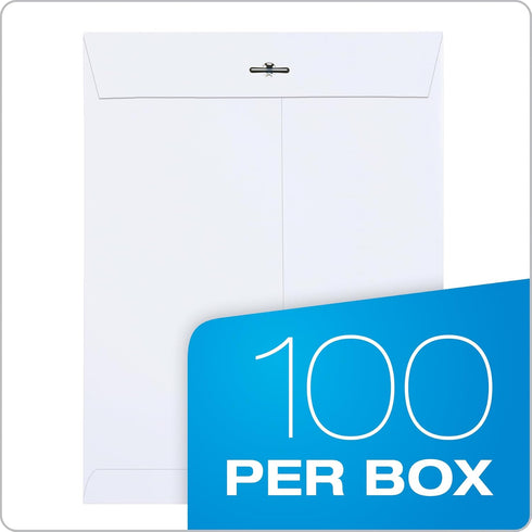 Quality Park 9 x 12 Clasp Envelopes, 28 lb. White Wove, 100/Box, Deeply Gummed Flaps