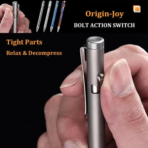 Titanium Alloy Bolt Action Pen, Slim Lightweight EDC Pocket Tactical Pen with 5 Ballpoint Refills, Metallic