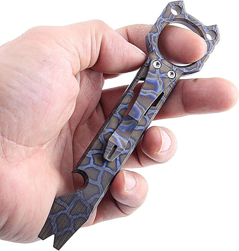 LIPOUD Twosun Titanium Pry Bar EDC Pry Tool Bottle Opener Outdoor Multifunctional Prybar With Pocket Clip (Flame Ti)