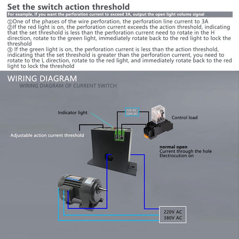 AC Current Sensing Switch, Adjustable Self-Powered Normally Open Amp Sensor Monitoring Relay for Automated Equipment