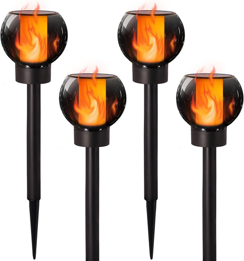 4 Pack Dynaming Solar Torch Lights Outdoor, Flickering Flame Christmas Pathway Solar Globe Lights, Auto On/Off Garden