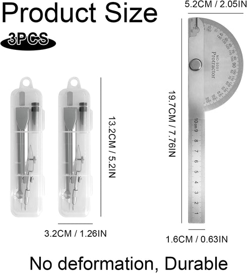 EQUNROY Set 10cm (3.94 Inch) 2 180 Protractor and Compass - Stainless Steel Angle Finder with Metal Compasses