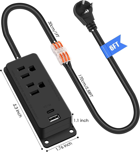 HEZI (6FT) Gun Safe Power Outlet Kit, Gun Safe Accessory Electrical Outlet with USB C Port. Hidden Drawer Outlet