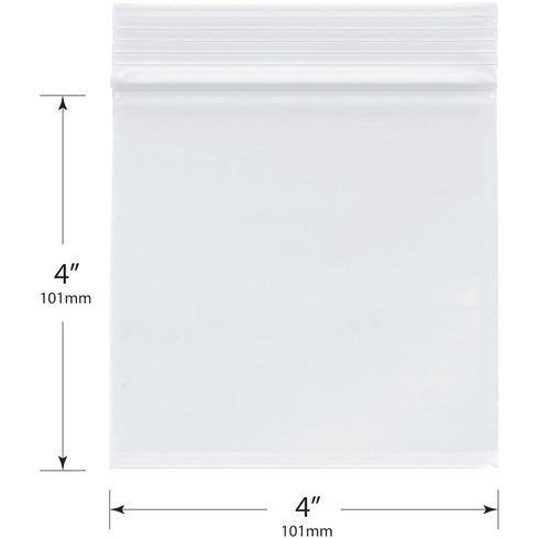 Plymor 4" x 4" Heavy Duty Zipper Reclosable Plastic Bags, 4 Mil (Pack of 100)
