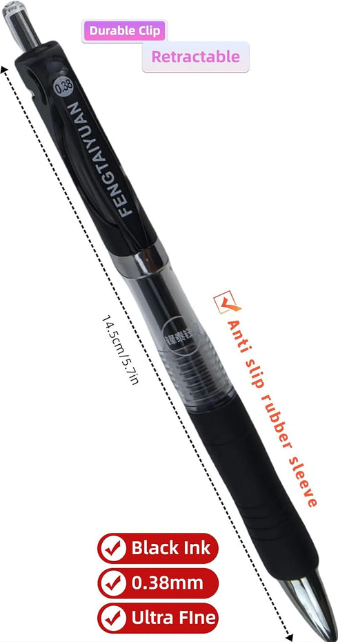 Fengtaiyuan AD038P18 - Retractable Gel Pens, 0.38mm, Black Ink, Ultra Fine, Writing Smooth, 18 Pack