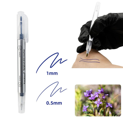 Surgical Skin Marker Professional 10Pcs Sterile Tattoo Stencil Tip Markers Pen Scribes with Paper Ruler Individually Wrapped White Violet for Microblading Eyebrow Lip Marking (0.5mm & 1.0mm)
