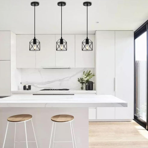 Becvaaoo 1-Light E26 Bulbs 3 Packs Hanging Pendant Light Fixture, Black Pendant Lights Kitchen Island, Farmhouse