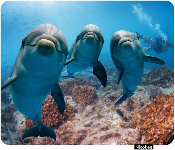 Cute Dolphins Gaming Mouse Pad, Underwater Diving Scuba Non-Slip Rubber Mousepad for Computers and Laptops
