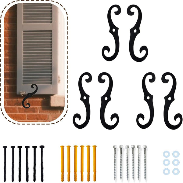 SMUVSMU 6 Pcs Black S Style Shutter Dogs 6.5" Shutter Dogs Hardware for