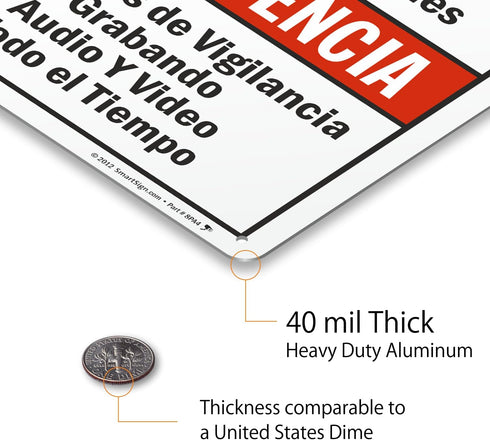 SmartSign-S-9392-AL-14 "Warning - Audio & Video Surveillance On Duty At All Times" Bilingual Sign | Aluminum 10" x 14"