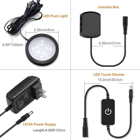 YGS-Tech LED Under Cabinet Lighting Kit, 1020 Lumens LED Puck Light, 3000K Warm White, Touch Dimming, 6-Pack