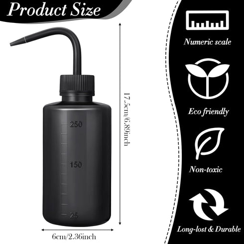 9 Pcs 250 ml Tattoo Wash Bottle Water Squirt Bottle Lab Squeeze Bottles Lash Water Bottle with Narrow Mouth Scale Labels Safety Rinse Bottle for Eyelash Extensions, Succulent Watering (Black) by Nuogo