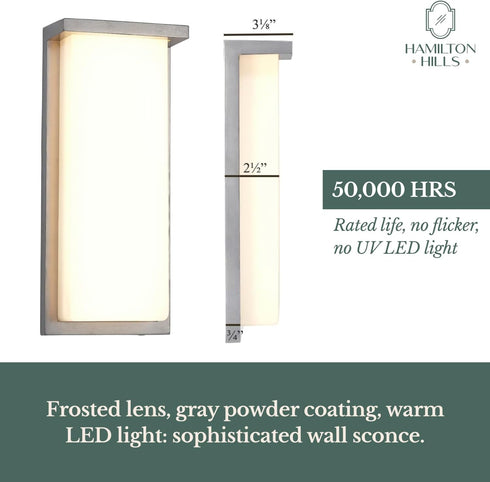 14 Inch 3000K Hamilton Hills Silver Squared Flush Mount Outdoor Light Fixture | Modern Front Door Exterior Light