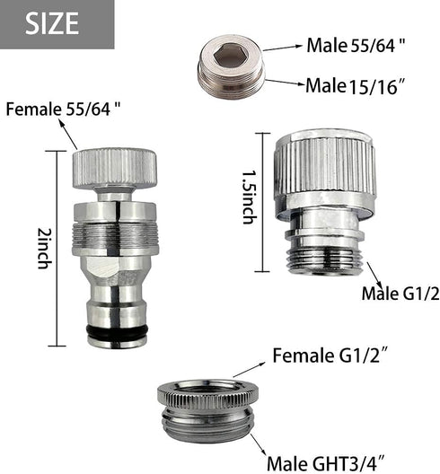 Dishwasher Snap Coupling Adapter - Quick Connection for Shower Hose, Garden Hose, Sink to Hose Adapter