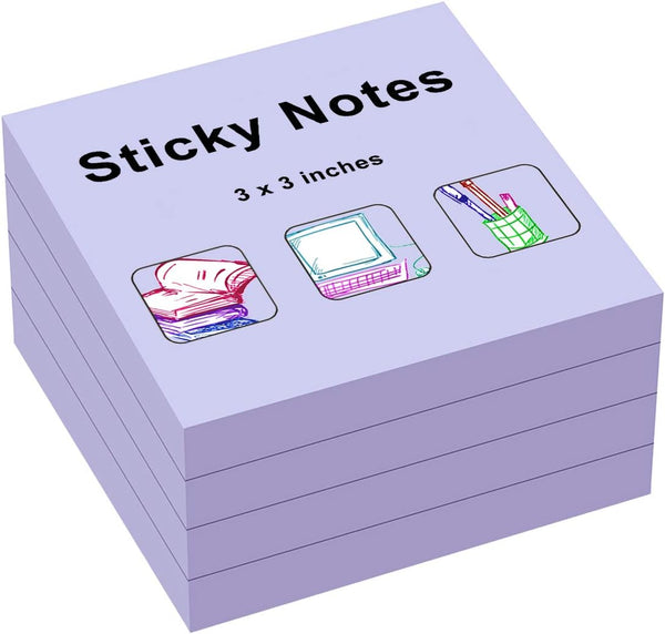 ZCZN Light Purple Sticky Notes, 3 x 3 in, 4 Pads/Pack, 100 Sheets/Pad