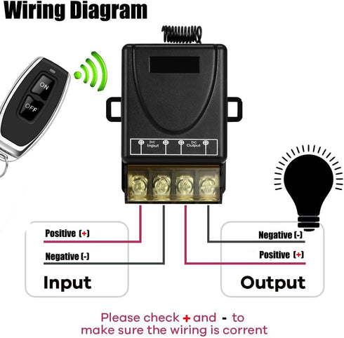 QOFOWIN 328 12V/24V/48V/72V 30A,12v Wireless Remote Switch with ft Long Range,DC Current Rating Remote Control Switch
