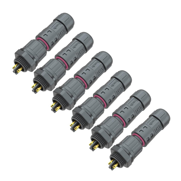 AOHUA M12 Waterproof Connector IP68 Outdoor Electrical Plug for 2 Or 3-pin Cables, Black
