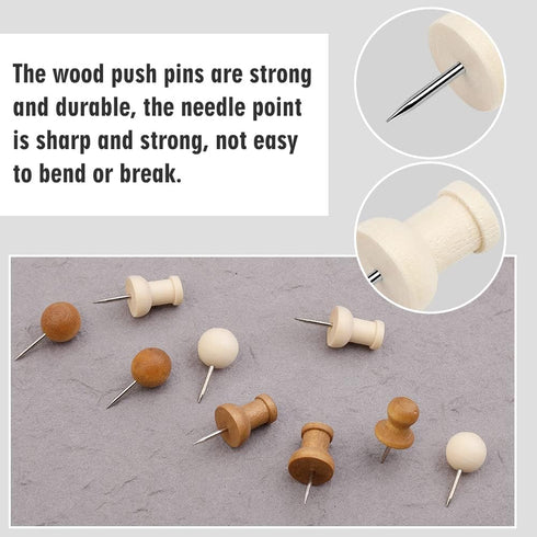 Push Pins, Decorative Thumb Tacks for Cork Board, Wooden Thumb Tacks for Wall Hangings, with Storage Box (Coffee, White)