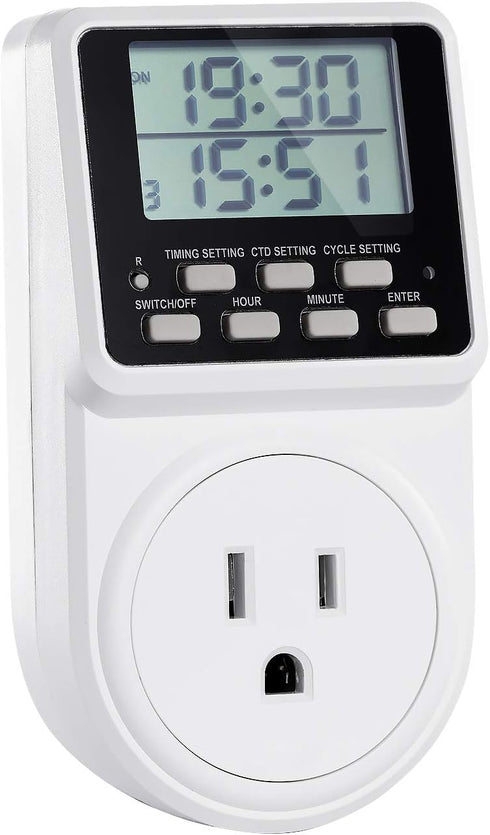 Digital Infinite Repeat Cycle Intermittent Timer Plug, 24 Hour Programmable Indoor Timed Power Switch