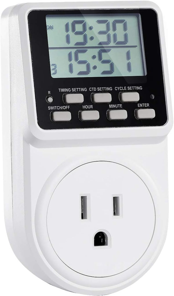 Digital Infinite Repeat Cycle Intermittent Timer Plug, 24 Hour Programmable Indoor Timed Power Switch