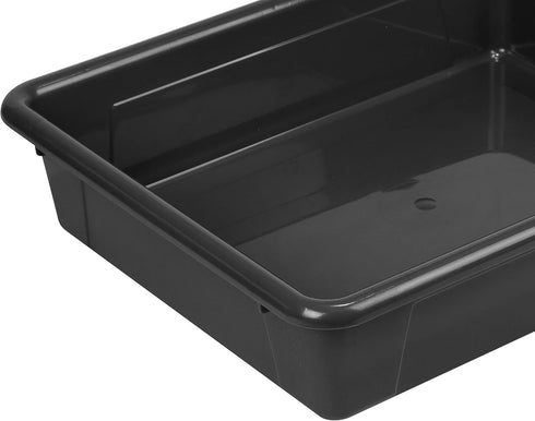 Storex Letter Size Flat Storage Tray Organizer Bin with Non-Snap Lid for Classroom, Office, Home, Black, 5-Pack
