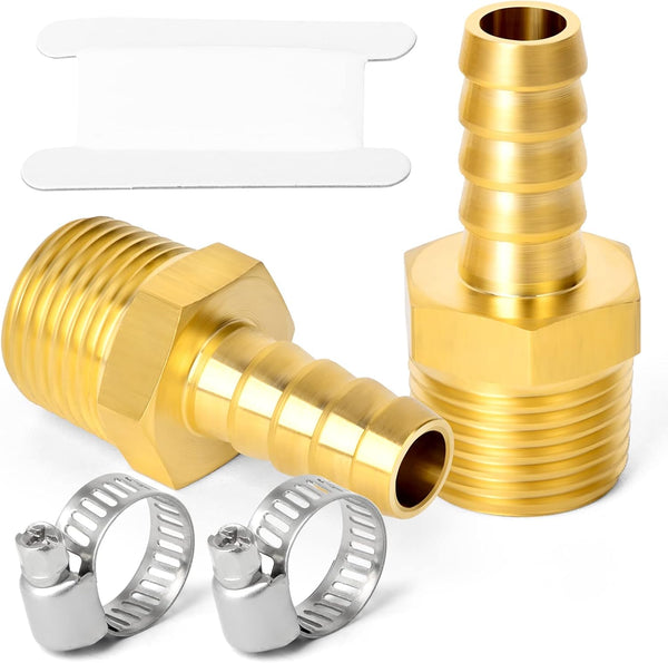 TAISHER 5 PCS Brass Hose Barb Fittings 1/2" (12.7mm) Barb x 1/2" MNPT Pipe Adapter with 5 Hose Clamps