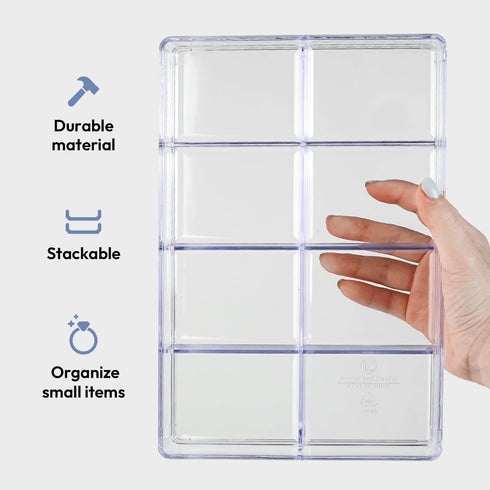 Carrotez Desk Drawer Organizer Tray, 8 Grid Stackable Clear Plastic Storage Organizer for Office Supplies