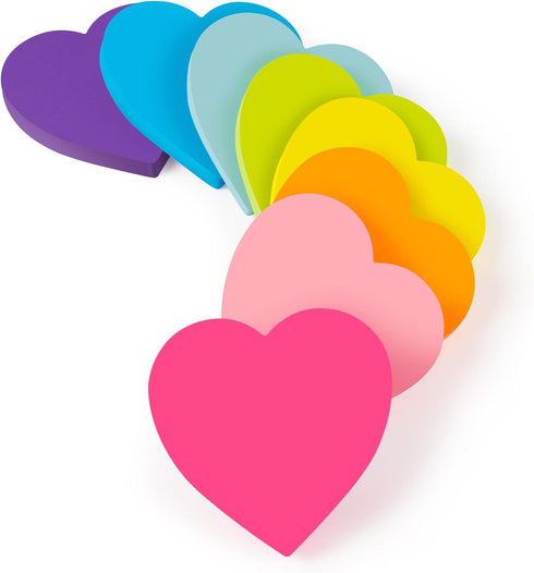 Heart Sticky Notes 3x3 in, 8 Pads, Bright Color Strong Adhesive Post, Clean Removal, 82 Sheets per Pad