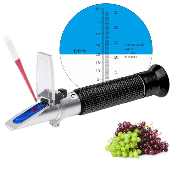 Refractometer for Grape Wine Brewing, Measures Sugar Content, Dual Scale 0-40% Brix & 0-25% vol Alcohol