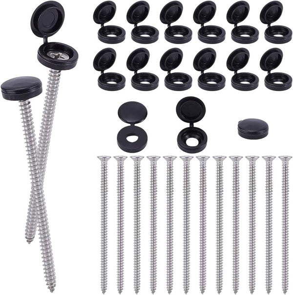 BEUNITONE 36 Set #8 X 3 Inch Shutter Screws with Caps, Weatherproof,Corrosion-Resistant,Black Exterior