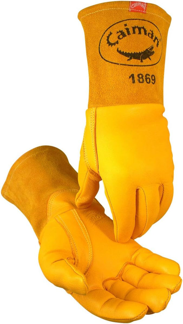 Caiman Premium Top Grain Goatskin MIG Welding Gloves - DuPont Kevlar Stitching, Unlined, 4-inch Gauntlet Cuff