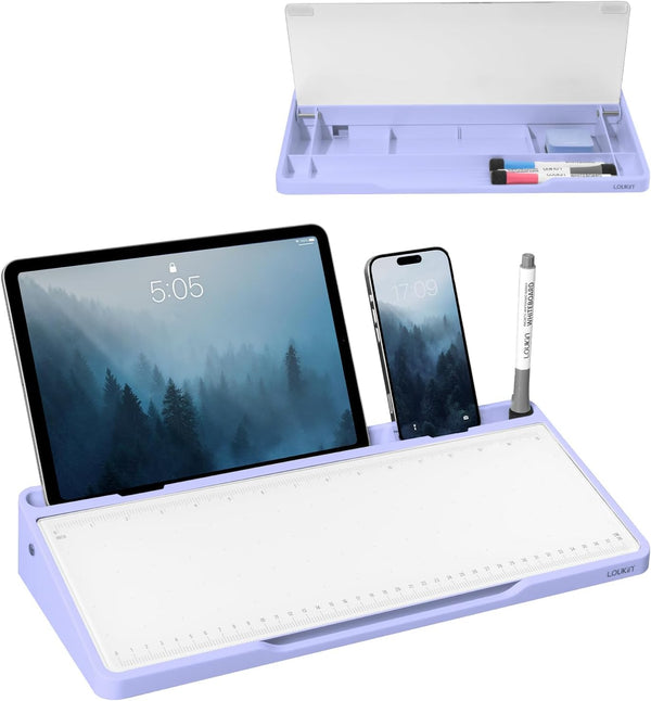 LOUKIN Glass Desktop Whiteboard, 15.3" x 5.6" with Dotted Surface, Includes 3 Markers & 1 Eraser (Purple)
