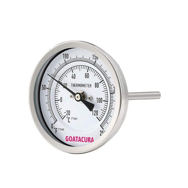 Bimetal Thermometer, Full Stainless Steel, 3" Dial Size, 6" Stem, 1/2" NPT Back Mount, 0-250 Deg F/-20-120 Deg C