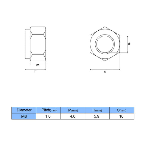 M6 x 1.0mm 304 Stainless Steel Self-Lock Hex Lock Nuts, Self Clinching Nuts, 50 PCS
