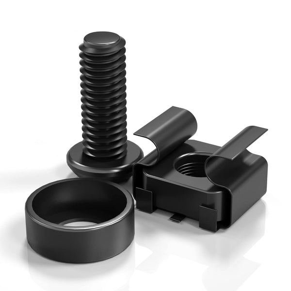 50 PACK M6 x 16mm Rack Mount Cage Nuts, Screws, Washers for Server Cabinet, Includes Self-Locking Cable Ties