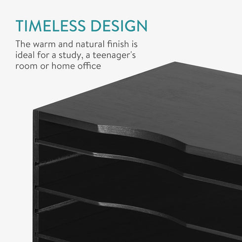 Navaris Bamboo Desk File Organizer, Paper Tray Letter Storage with 4 Adjustable Shelves, Desktop Inbox Trays, Black