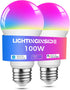 Smart Bulb 100W Equivalent, 1350LM 11W WiFi Smart Light Bulbs, Color Changing, Compatible with Alexa, 2PCS