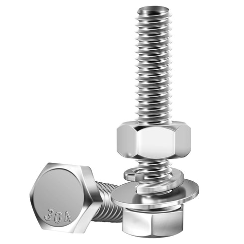 (20 Sets) 1/4-20x1-1/2" Hex Head Stainless Steel Bolts and Nuts | 304 Stainless Steel with Washers, Fully Threaded