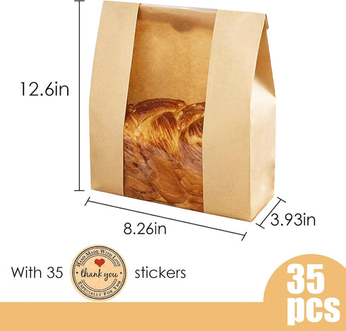 60 Paper Bread Bags for Homemade Bread, Large Kraft Paper Bakery Bag for Baked Food Packaging Storage