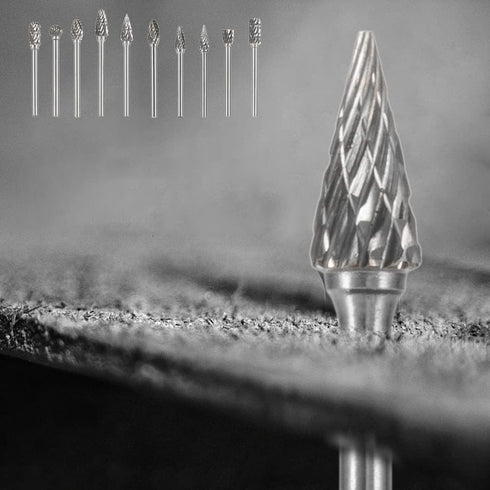 Carbide Burr Set 10PC 1/8" Shank Tungsten Double Cut Rotary Burr Set for Metal and Wood Carving, Grinding, Polishing